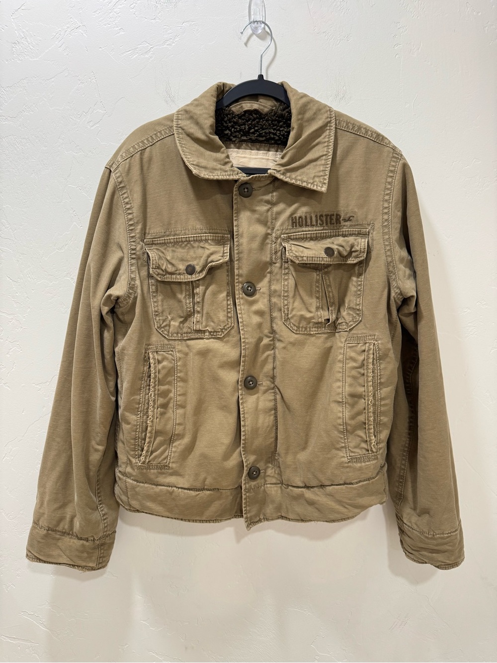Vintage Hollister Carpinteria Sherpa Lined Canvas Field Jacket Khaki Tan Small